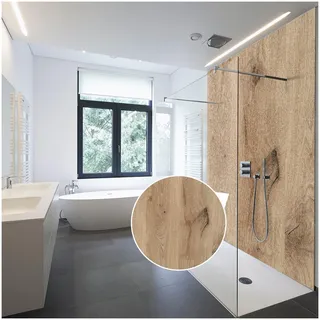 WALLando Premium Duschrückwand 250 x 100 cm – Einfach zu montierende Wandverkleidung für Dusche & Bad – Hochwertige PVC-Duschwand in Holzoptik, seidenmatt – Schwarzwaldeiche Hell