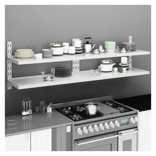 furnicato Wandregal 2er Set Edelstahl Wandregale 200x30 cm, Silber, mit 2 Böden, 2-tlg., Korrosionsbeständige Küchenregale, höhenverstellbar für die Küche grau 30 cm x 1 cm x 200 cm