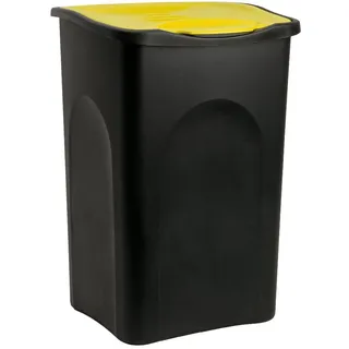 Stefanplast® Mülleimer mit Deckel 50L Abfalleimer Geruchsarm Küche Bad Biomüll Gelber Sack Kunststoff Mülltrennung Schwarz Gelb
