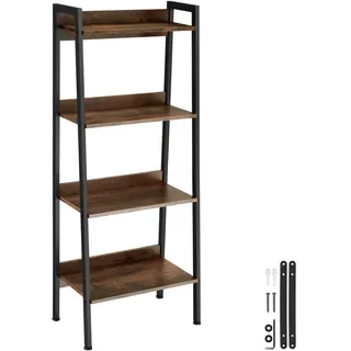 Tectake tectake® Leiterregal, Industrial Style, mit 4 offenen Fächern mit verstellbarem Einlegeboden, inklusive Kippschutz, 57,5 x 34 x 138 cm
