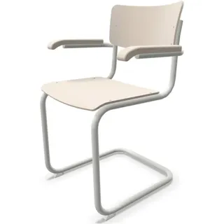 THONET S 43 F Freischwinger mit Armlehnen Buche weiß lasiert
