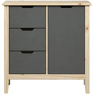 INTER-FURN Kommode, Kiefernholz, Kiefer Massiv-Grau/Natur lackiert, 78 x 79 x 39 cm