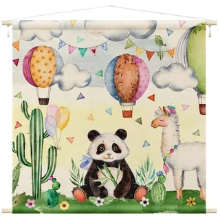 Bilderdepot24 Wandteppich Kinderzimmer modern Aquarell Tiere grün, quadratisch, Höhe: 2.6 mm, großes Wandbild aus Natur-Baumwolle Wandbehang Stoffbild Tuch Wollseil grün quadratisch | 145 cm x 145 cm x 2.6 mm