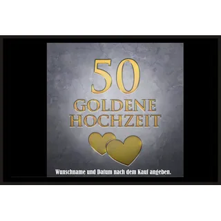 CreaLuxe Fussmatte mit Wunschtext/Wunschname 50 Goldene Hochzeit - 60x40 cm - Gummi Rückseite/rutschfest - Filzoberfläche - Bedruckte Türmatte - Innenmatte