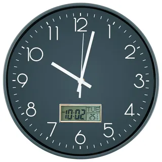 BAODBF Digitale Funkuhr Wand mit LCD-Display,Wanduhr Funk mit Monat Datum Wochentag und Temperaturanzeige,Funkwanduhr Geräuschlos Ø 29.5cm Großes Ziffernblatt,Wanduhren für Wohnzimmer Badezimmer Büro