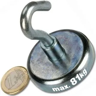 Magnethaken Magnet mit Haken Ø 48 mm Neodym, Zink - Haftkraft 81 kg - Hakenmagnet - starke NdFeB Magnete (Supermagnete) mit extremer Haftkraft für Industrie und Zuhause