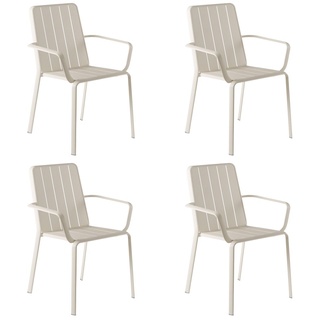 NATERIAL - 4er Set Gartenstühle IDAHO mit Armlehnen - 4 x Gartenstuhl - Gartensessel - Stapelbar - Stapelstuhl - Aluminium - Beige