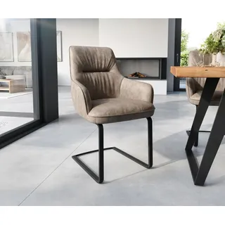 DELIFE Polsterstuhl Zelia-Flex, mit Armlehnen Freischwinger flach Schwarz Mikrofaser Taupe Vintage Tas grau