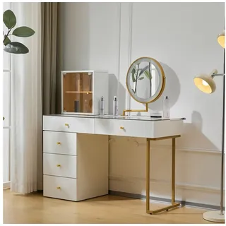 STILVORA Schminktisch mit LED-Spiegel,Kosmetiktisch Frisiertisch mit Schubladen&Glasplatte (Frisiertisch mit Schubladen und Kommode, ohne Hocker, 120*45*115 cm), mit 3-farbigen LED-beleuchtetem Spiegel, transparenter Tischplatte weiß