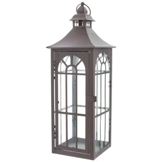 Dekoleidenschaft Laterne aus Metall & Glas 45 cm hoch Hängelaterne braun