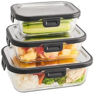 SILBERTHAL Frischhaltedosen Set Glas mit Edelstahl Deckel - Luftdicht - 3er Set - Größen 1L, 600ml und 400ml