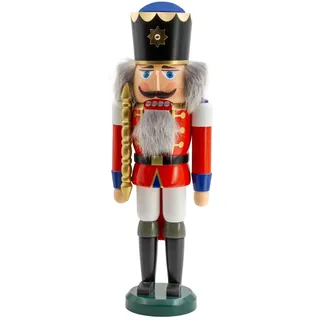 Seiffener Volkskunst | Nussknacker aus dem Erzgebirge | König mit Zepter 39 cm | Nussknackerfigur Deko Figur | Original Erzgebirgische Volkskunst | 11201/9 | rot Neuauflage