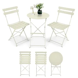 FCH Balkonset 3-Teilig Runder Tisch mit 2 Stühlen,Gartenmöbelset Klappmöbel Stuhl Tisch Garten-Möbel,Beige - Beige