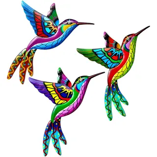 SUNNEKO 3 Stücke Metall Kolibri Wanddeko Wand Deko Kolibri Gartendeko Wohnzimmer Garten Dekoration gartendekoration wanddekoration Skulptur Statuen Home Dekorationen