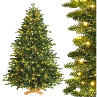 Yorbay Künstlicher Weihnachtsbaum Künstlicher Tannenbaum mit LED Beleuchtung, Weihnachstbaum aus PE, PVC, 150 / 180 / 210 cm auswählbar, mit Holzständer, Nordmanntanne, Weihnachtsbaum Christbaum für Weihnachten-Dekoration grün 210 cm