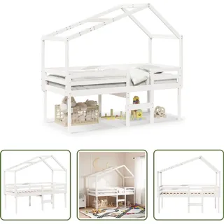 The Living Store Hochbett mit Dach Weiß 90x190 cm Massivholz Kiefer - Weiß