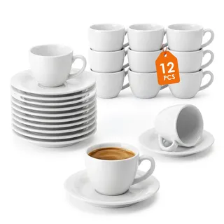 Porzellan Kaffeetasse Mit Untertasse Weiß 140 Ml Bauchig - 24-teilig