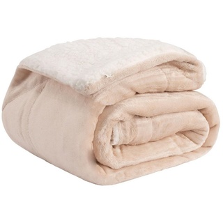 Wohndecke Cloudy Decke Kuscheldecke warm Sherpa Couchdecke mit Ecktasche, Basisstoff beige|weiß 150.00 cm x 130.00 cm