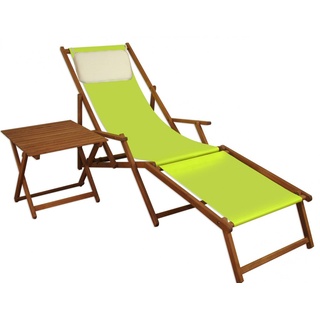 Liegestuhl pistazie Fußablage Tisch Kissen Deckchair Sonnenliege Holz Gartenliege 10-306FTKH