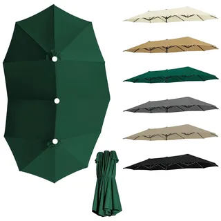 Doppelsonnenschirm Ersatzbezug 460x270 cm, Sonnenschirm Bezug für 12 Streben, Ersatz Sonnenschirm Stoffbezug für Garten & Terrasse, UV-beständig, Parasol Ersatzdach (Dunkel Grün)
