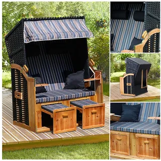 CEPEWA Strandkorb H160cm Rattan 2-Sitzer klappbare Tische und Rückenlehne inkl. Kissen
