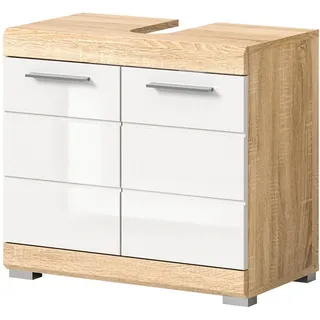 inn.furn Waschbeckenunterschrank Weiß Hochglanz Eiche 60 cm, Mambo
