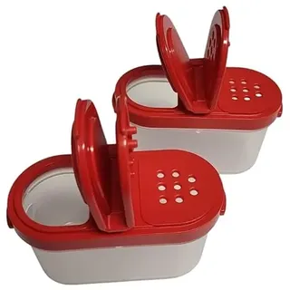 Tupperware Gewürz Zwerge Salz- und Pfefferstreuer Würzling ideal für Auto, Büro, Camping & Unterwegs - Ordnung im Schrank Salzstreuer Gewürze Gewürz-Zwerge 2x 120ml Set rot transparent