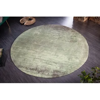 Vintage Teppich MODERN ART 150cm grün verwaschen rund Used Look