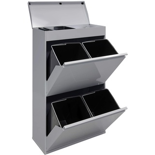 ARREGUI Top CR622-B Mülltrennsystem aus Stahl mit Aufbewahrungsbox mit Deckel | 4 Fächer Mülleimer für die Küche | 4 Fach Abfalleimer | Herausnehmbare Inneneimer mit Griff | 4x17L (68L) | hellgrau