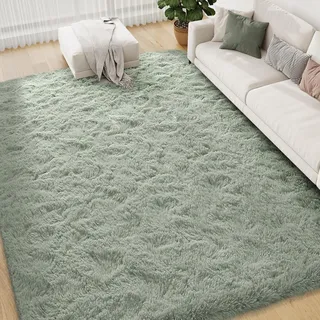 FVVRAX 150x240 cm Hellegrün Hochflor Teppiche für Wohnzimmer Schlafzimmer, Flauschig Fuzzy Teppich Weichen Plüsch Teppich, Indoor-Boden Teppich für Kinder Home Decor Ästheti