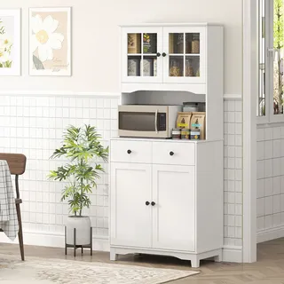 Homcom Küchenschrank Hochschrank mit Mikrowellenregal 74,5 x 40 x 172 cm Weiß
