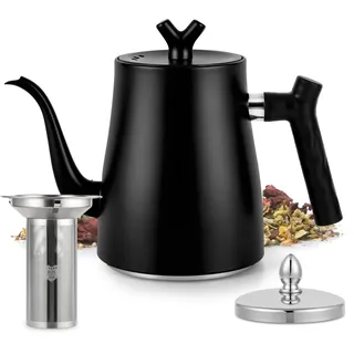 Teekanne mit Siebeinsatz, Teekanne Induktion Edelstahl Große 1500ml | Teekanne Schwarz, Tee Kanne mit Sieb, Teapot Große, Teekanne mit Filter, Tea Pot für Losen Tee, Teekannen für alle Herdarten