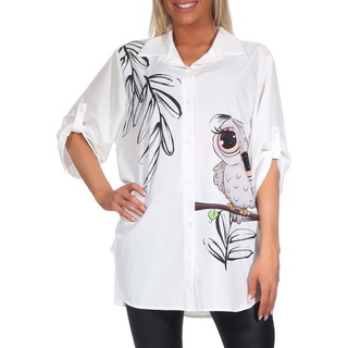 Mississhop Hemdbluse Damen Hemdbluse mit modernem Print Bluse Freizeit M. 376 weiß