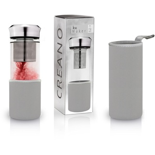 Creano Teebereiter Teamaker - Teeflasche to go aus Glas mit Sieb für losen Tee inkl. Neoprentasche | 400ml (Grau)