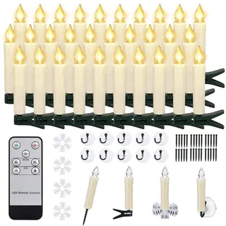 ZIYOUDOLI 30er LED Weihnachtskerzen Christbaumkerzen Kabellose Weihnachtsbaumkerzen mit Fernbedienung Timer Flackernde Dimmbar für Weihnachtsbaum Lichterkette Gartendekoration im Freien(30stk)