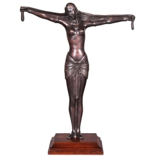 Casa Padrino Luxus Bronzefigur Lady Bronze / Braun 41 x 19 x H. 53 cm - Deko Figur auf Holzsockel