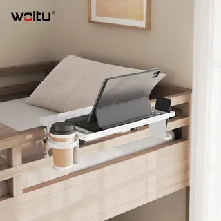 Woltu Bettablage Nachttisch Bettablage Zum Einhängen Nachtkästchen Mit Kabelführung Getränkehalter Handyhalterung Für Hochbett Etagenbett, 47x25 Cm, Weiß
