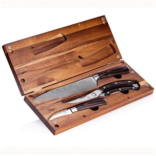 Küchenkompane Messer-Set Outdoor Messerset 3in1 - Messerset mit Messerbox und Schneidebrett (4-tlg) braun