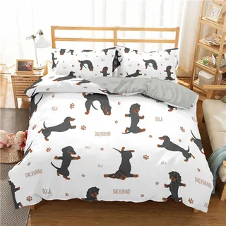 RFFLUX 3D süß Tier dackel Bettwäsche 135x200 cm 4teilig mit Reißverschluss Microfaser Warme Sommer Weich Bettbezug Set Kinderbettwäsche mit 2 Kissenbezug 80x80 cm für Mädchen Junge