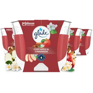 Glade Langanhaltende Duftkerze im Glas, Cosy Apple & Cinnamon, bis zu 30 Stunden Brenndauer, 4er Pack (4x204 g)