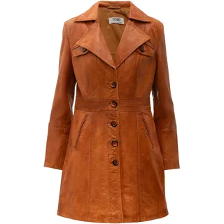 Kurzmantel RICANO "Mantel Lucie", Damen, Gr. S, braun (cognac), Obermaterial: 100% Ziegenveloursleder GOVL. Futter: 100% Polyester PES., figurbetont, V-Ausschnitt, Mäntel Kurzmantel, Handgefertigt aus echtem Leder
