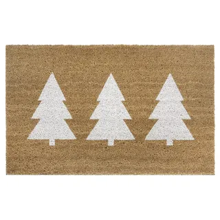 Hanse Home Kokos Fußmatte Weihnachten für Innen - Schmutzfangmatte Natur, Kokosmatte Weihnachtsbäume Weiß, Fußabtreter rutschfest für Flur, Eingangsbereich - 45x75cm