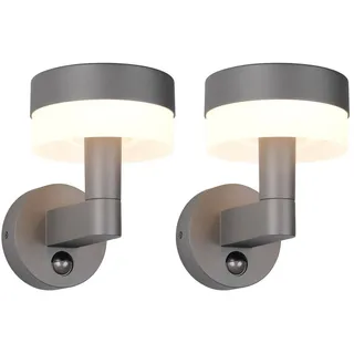 TRIO Leuchten LED Außen-Wandleuchte, mit Bewegungsmelder, LED fest integriert, warmweiß, 2er Set Hausbeleuchtung Außenlicht Aluminium Anthrazit, Höhe 22cm grau