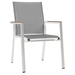 Zebra Fly Sessel Aluminium white mit Armlehnen aus Teakholz