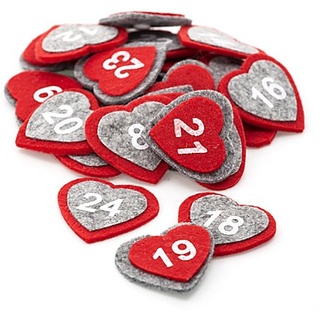Adventskalender-Zahlen "Herzen" aus Filz, 4,5 cm