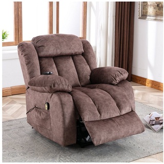 Merax TV-Sessel Elektrisch Relaxsessel mit Aufstehhilfe und Liegefunktion, Fernsehsessel mit relaxfunktion, Wärme und Vibraiton, Massagesessel braun 95 cm x 100 cm x 96 cm