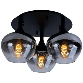 GLOBO Runde Deckenleuchte 3x E27 schwarz Glas