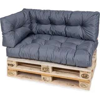 TexDeko Garden Palettenkissen 120x80x18cm wasserabweisend gesteppt Sitzauflage für Europaletten, UV-beständig (3-TLG Set, Grau) - Grau