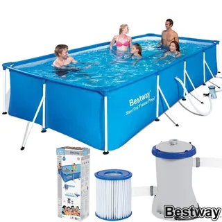Schwimmbad Bestway Rechteckig Stahl Pro 400x211x81 Blau + Filter & Patrone 56424