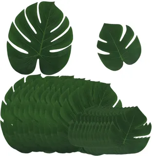 24 Stk. künstlich tropische Blätter (12 stk 35*29 cm + 12 stk 20*18 cm) gefälschte Palmblatt Palme monstera Deko für Hawaii Luau Jungle Beach Theme Party Dekorationen